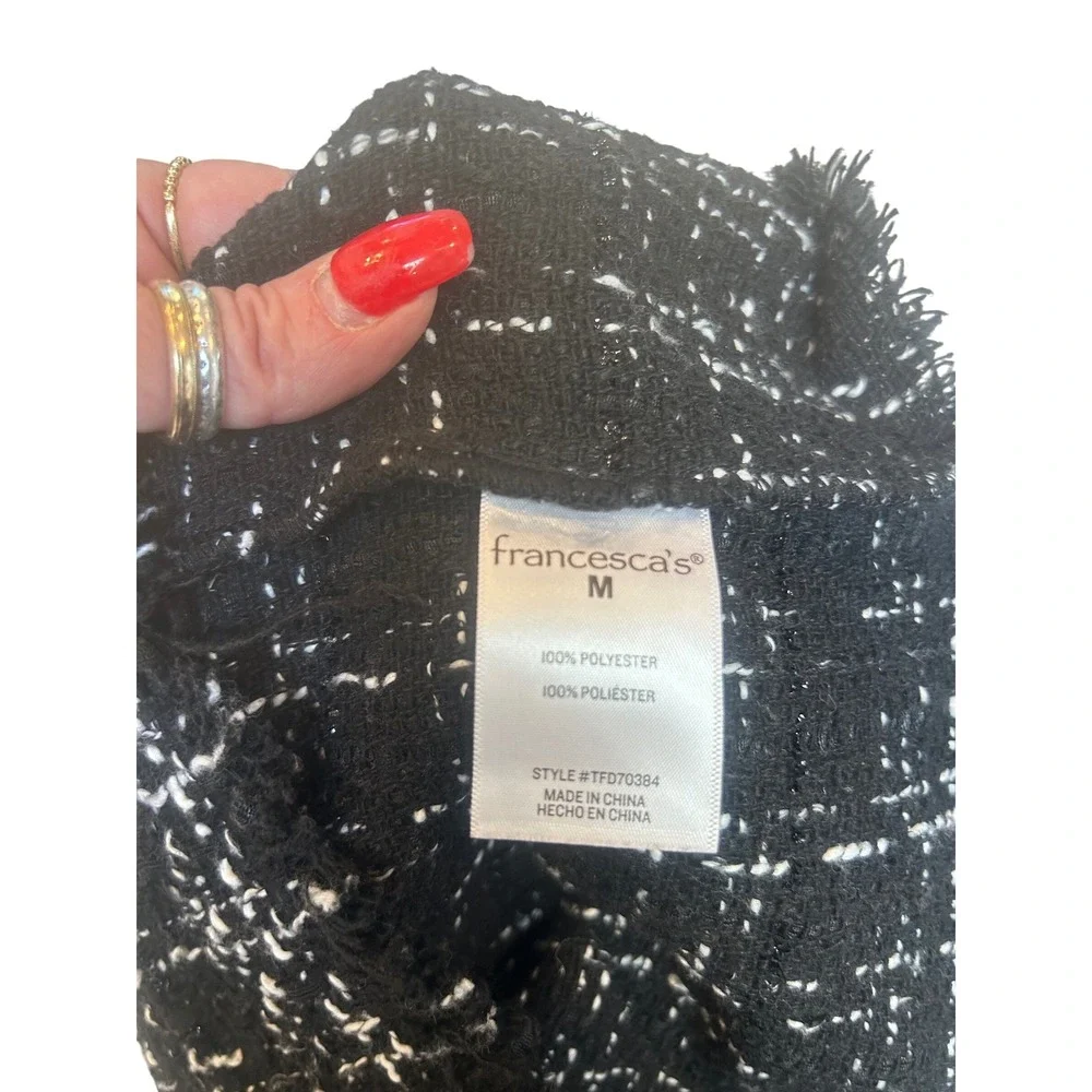Blue Rain Francesca's Tweed Mini Skirt‎ Black White Pearl Button Detail M